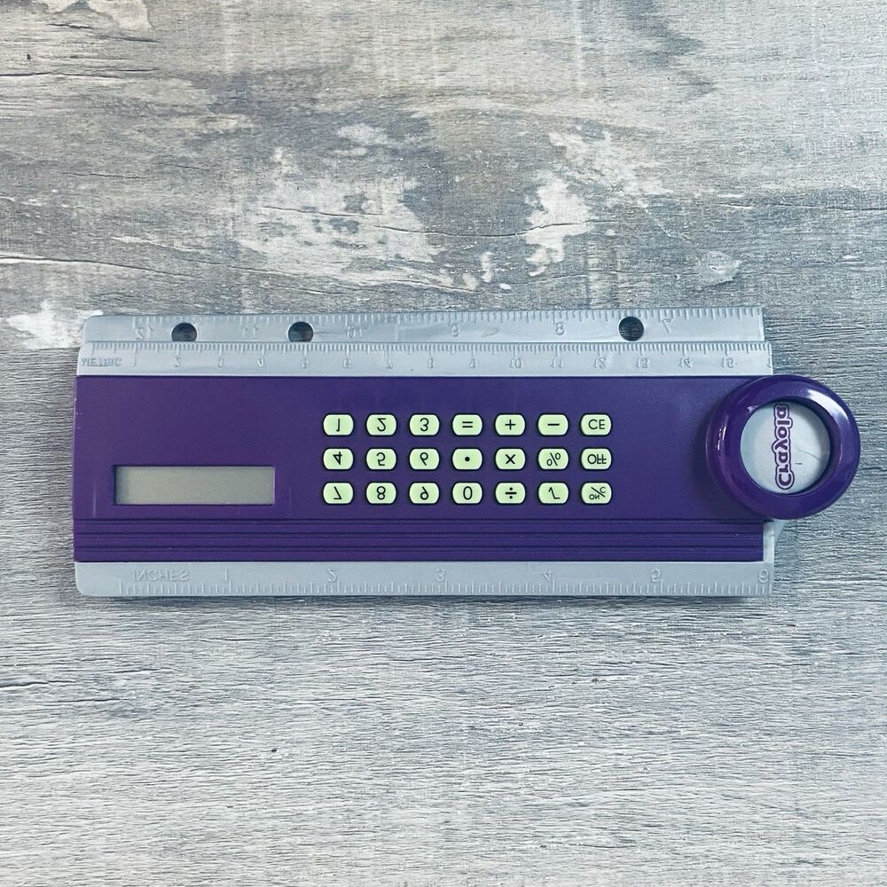 Vintage 2008 Crayola Purple And Gray Electric Calculator Ruler Tested